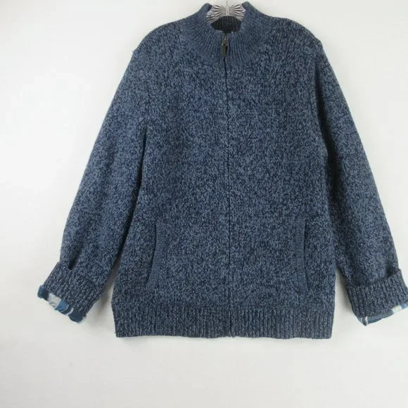 L.L. Bean Sweater Jacket Size M Zippered Flannel Lined - Picture 1 of 10